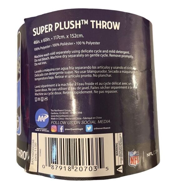 Northwest NFL Micro Raschel Throw Blanket - Tennessee Titans 46IN. X 60 IN. - Picture 3 of 3